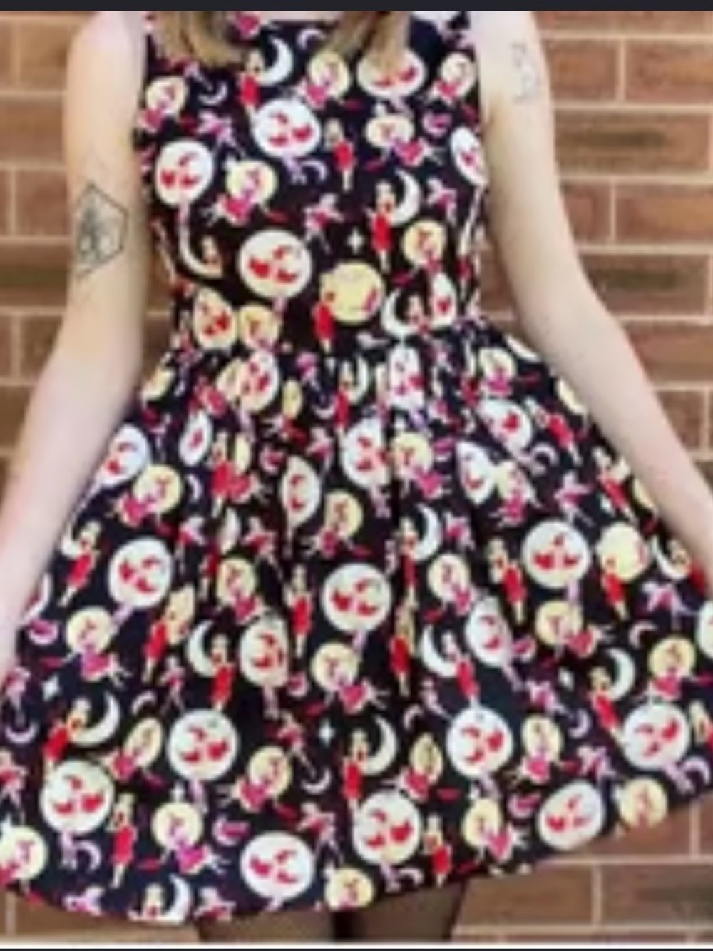 Black Friday Brand Black Dress with Red & Pink Devil Print